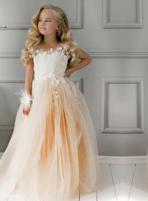 Floral Embroidery Kid Girl Tulle Bridesmaid Dress