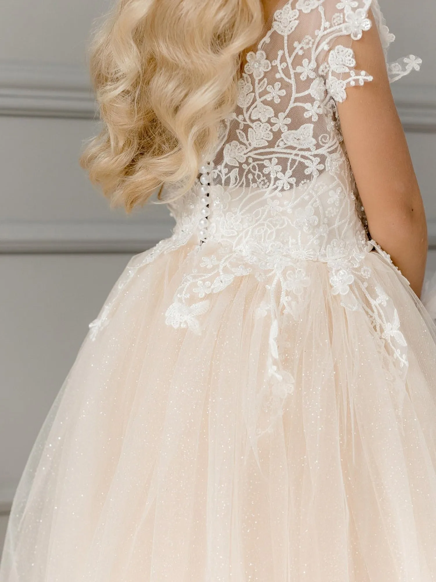 Floral Embroidery Kid Girl Tulle Bridesmaid Dress