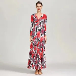 Floral Print Prom Dress Long Sleeve V Neck for Dance, Events, and Special Parties