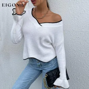 Flounce Sleeve V-Neck Sweater