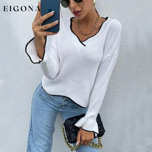 Flounce Sleeve V-Neck Sweater