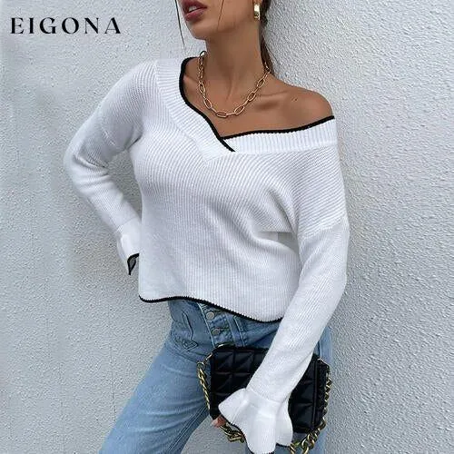 Flounce Sleeve V-Neck Sweater