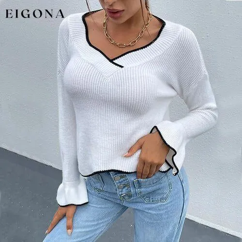 Flounce Sleeve V-Neck Sweater