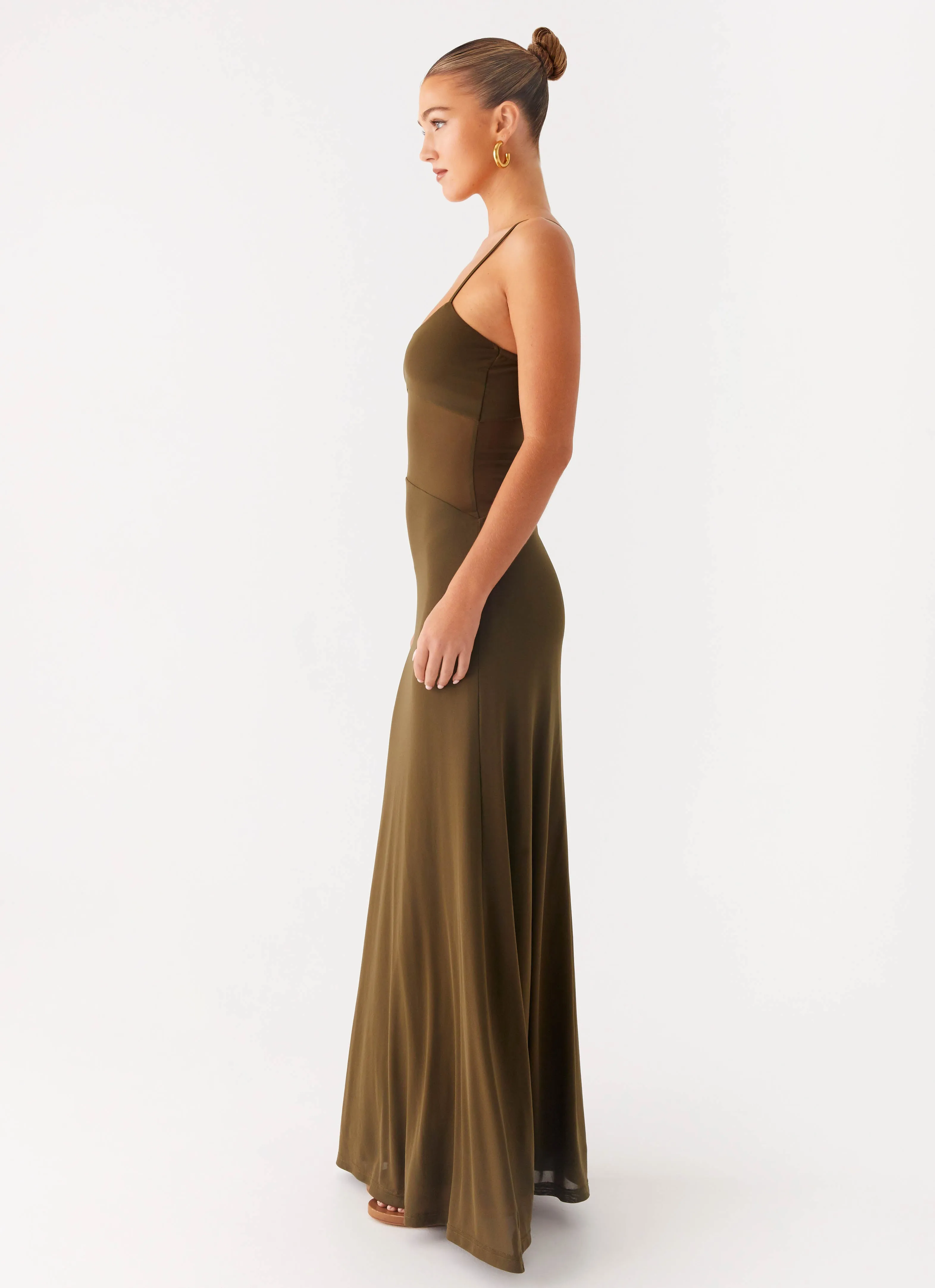 Classic Grace Elegant Mature Starfall Maxi Dress - Khaki
