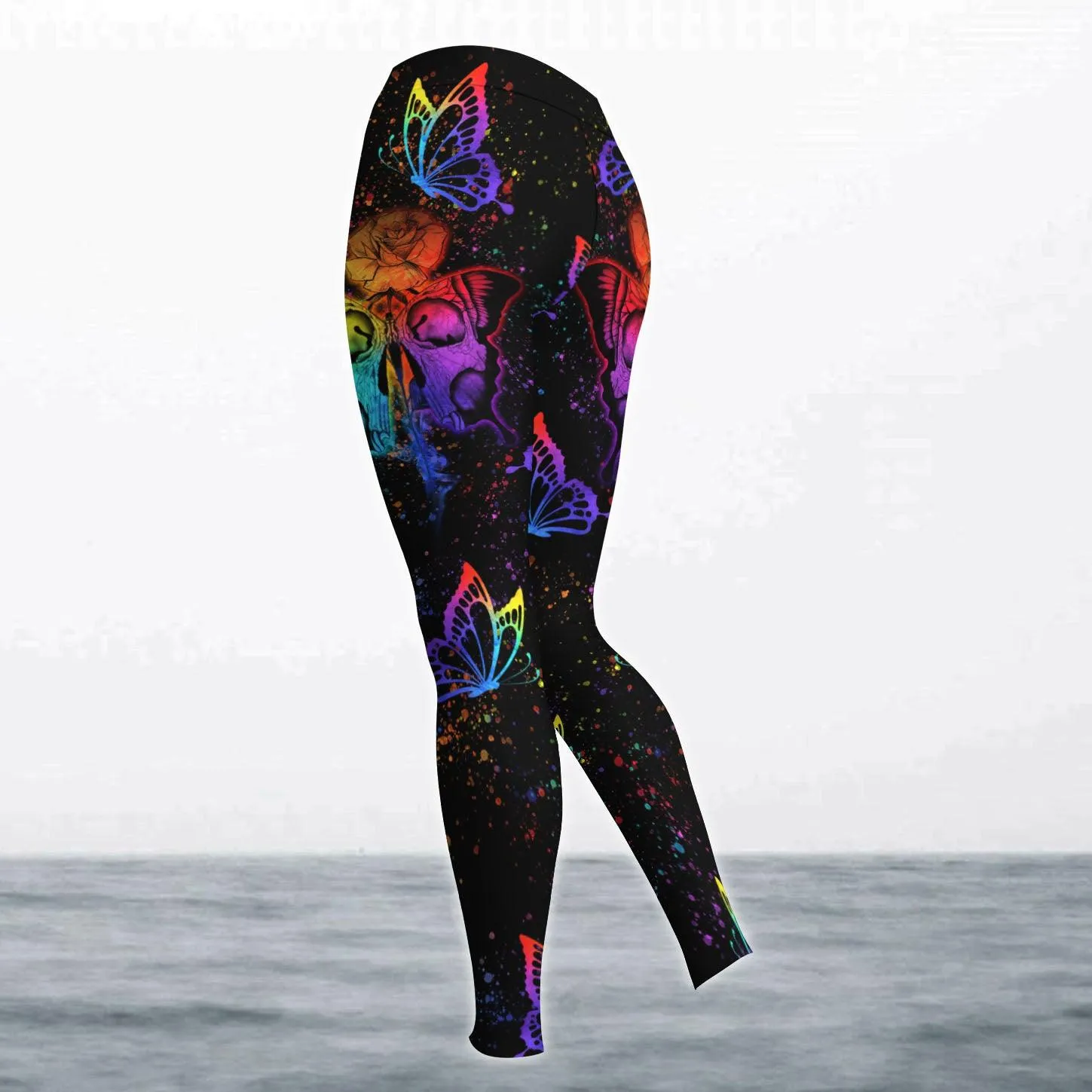 Flower Colorful Butterfly Skull Gothic Artwork Combo Hoodie and Leggings