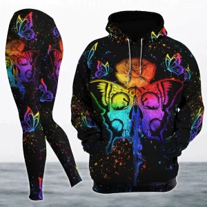 Flower Colorful Butterfly Skull Gothic Artwork Combo Hoodie and Leggings