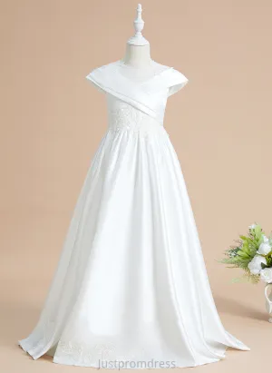 Flower Girl Dresses Ball-Gown/Princess - Sweep Sleeveless Girl Scoop Flower Satin/Lace Janet Neck Dress Train