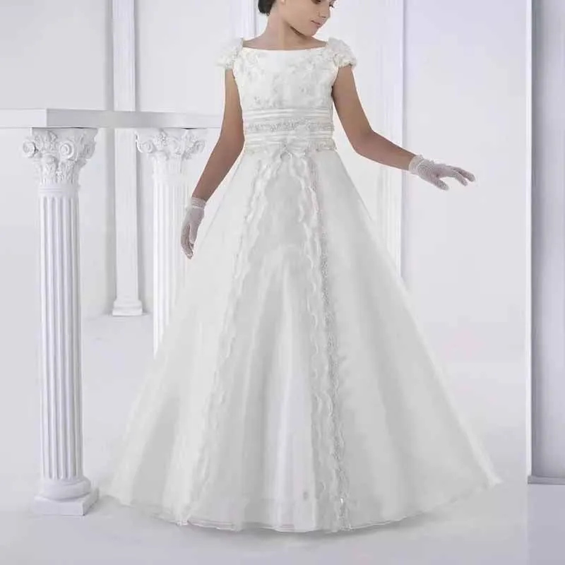 Flower Girls Dress Sleeveless Wedding Kid Lace Tulle Dance Communion Dress Princess Dress