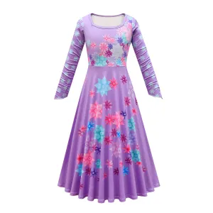 Flower Princess Isabela Long Sleeve Dress Girls Isabela Mardrigal Magic Cosplay Dress with Bag and Cloak
