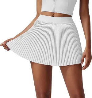 Flowy Skirt for Women High Elastic Waist Trendy A-Line Pleated Casual Athletic Yoga Mini Skirts Shorts with Pockets