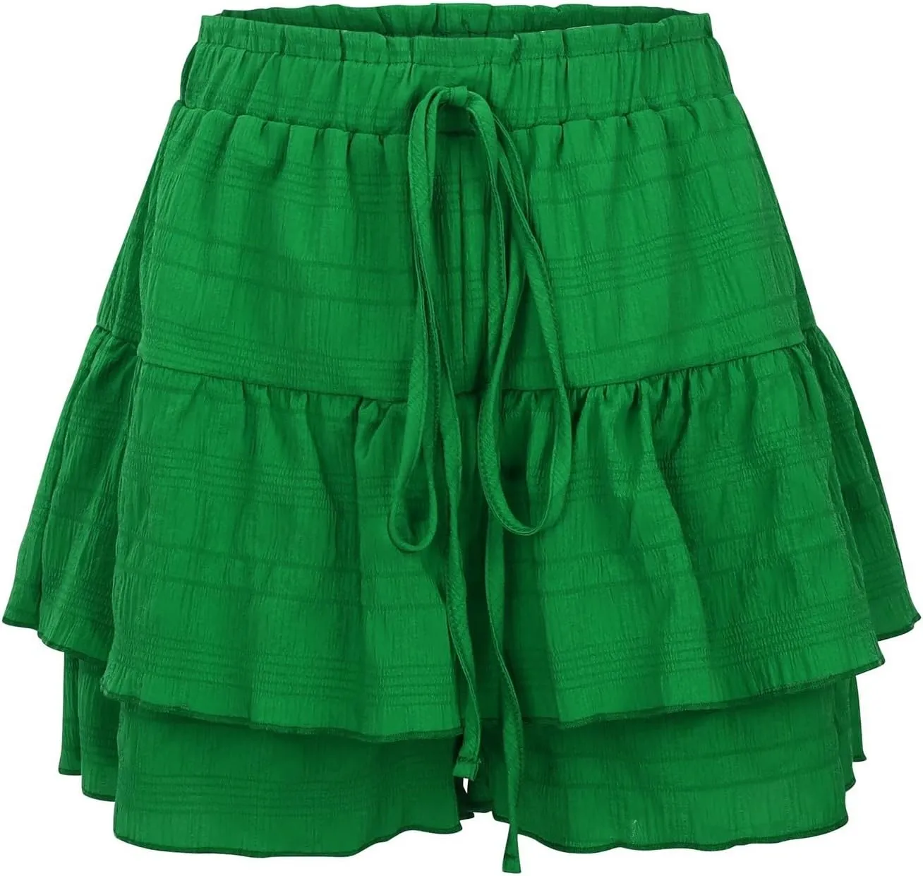 Flowy Summer Shorts for Women Lace Layered High Waist Elastic Mini Skirts Ruffle Hem Pleated Casual Swing Beach Skorts