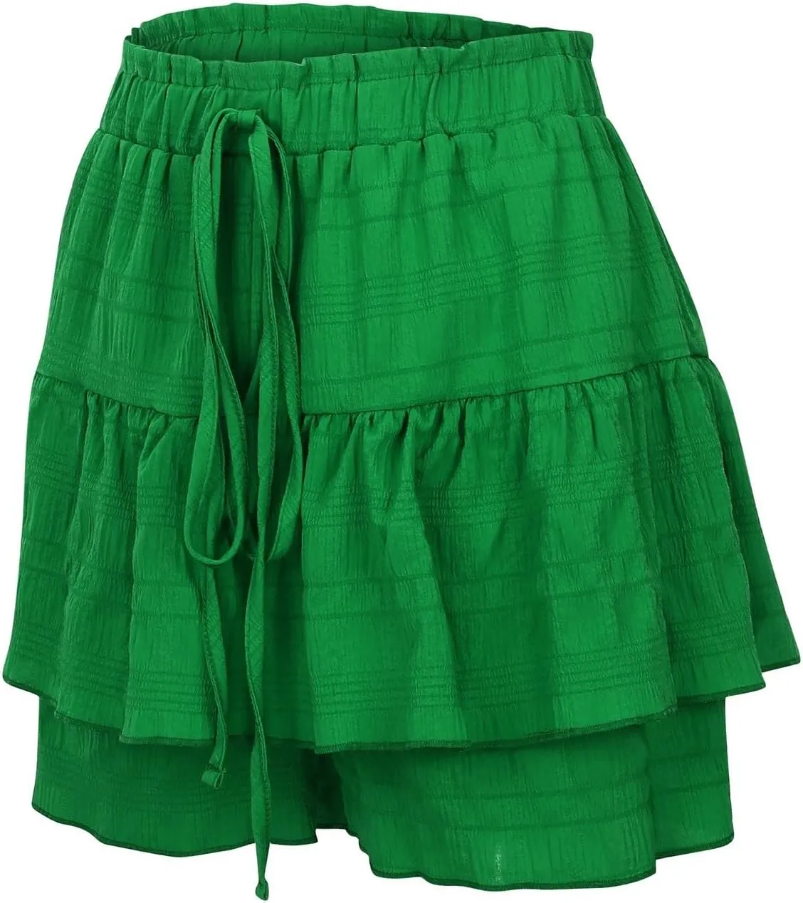 Flowy Summer Shorts for Women Lace Layered High Waist Elastic Mini Skirts Ruffle Hem Pleated Casual Swing Beach Skorts