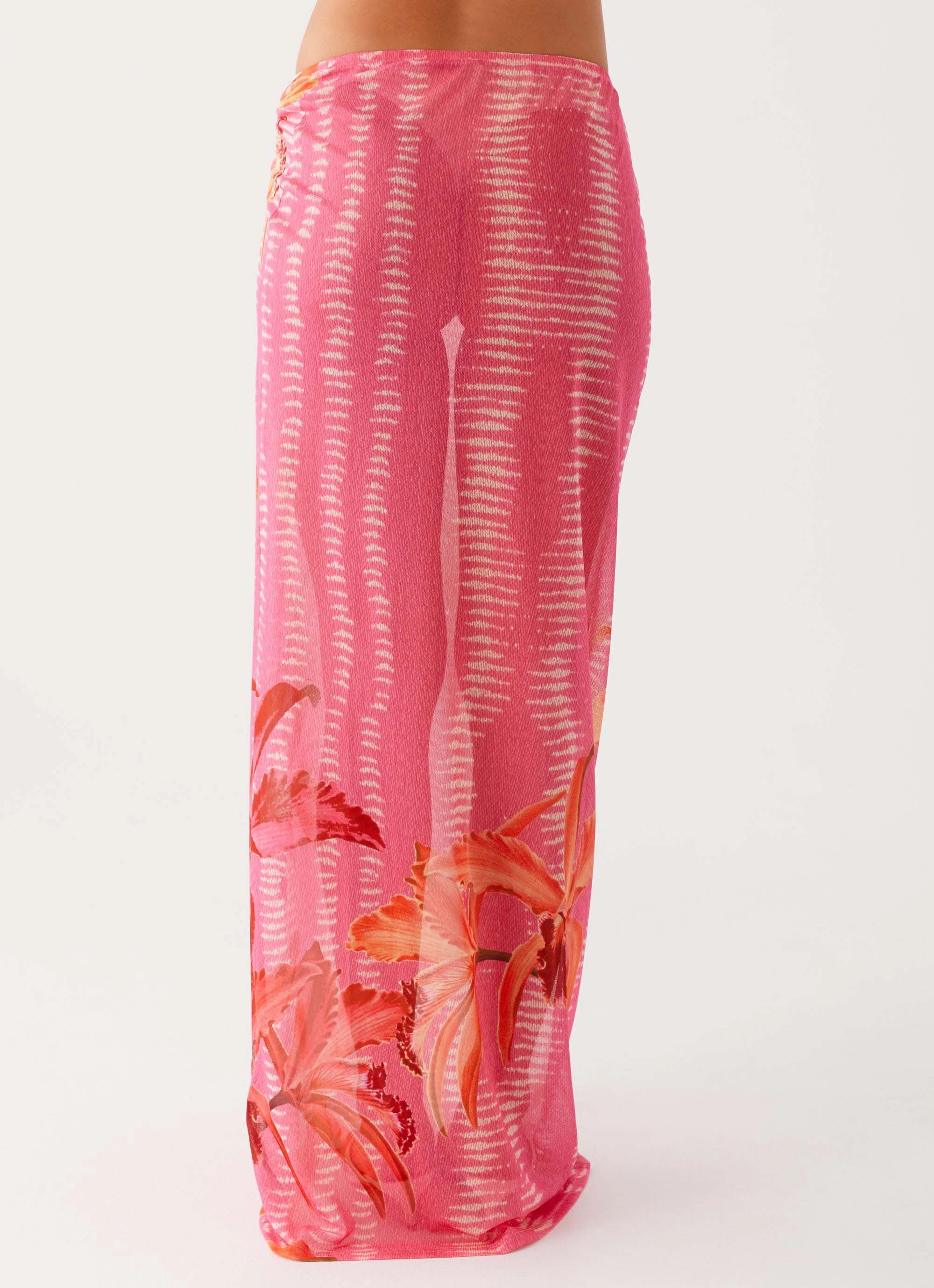 Comfy Style Anti Static Finish Jovani Maxi Skirt - Tropical Pink Print