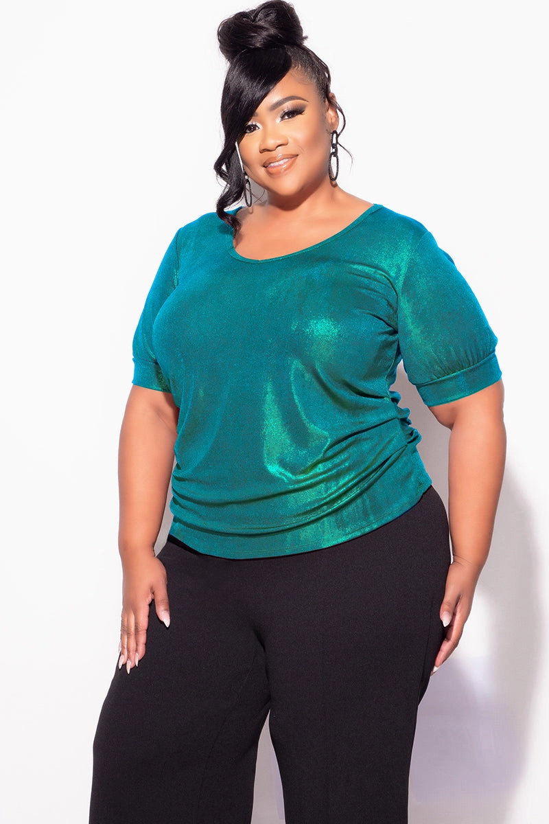 Final Sale Plus Size Blouse in Metallic Hunter Green OdorResistant Fabric Reflective Safety Trim