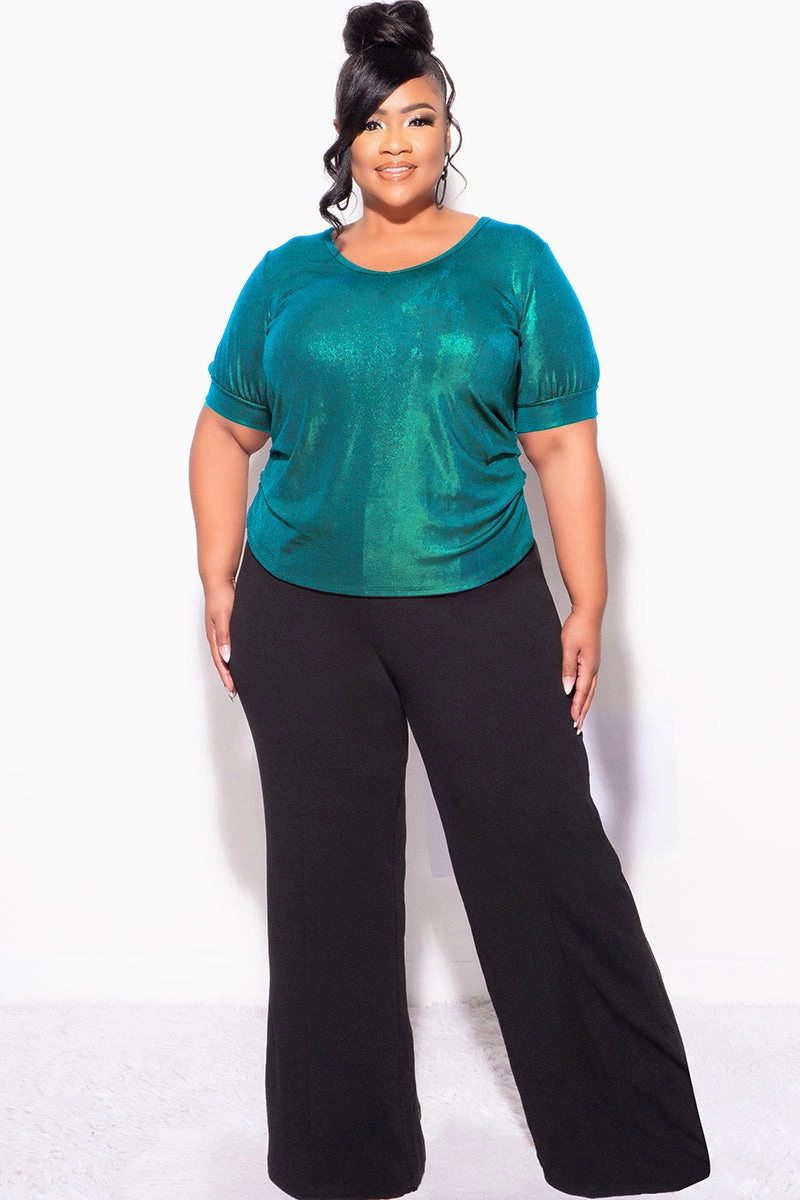 Final Sale Plus Size Blouse in Metallic Hunter Green VentilatedBackPanel