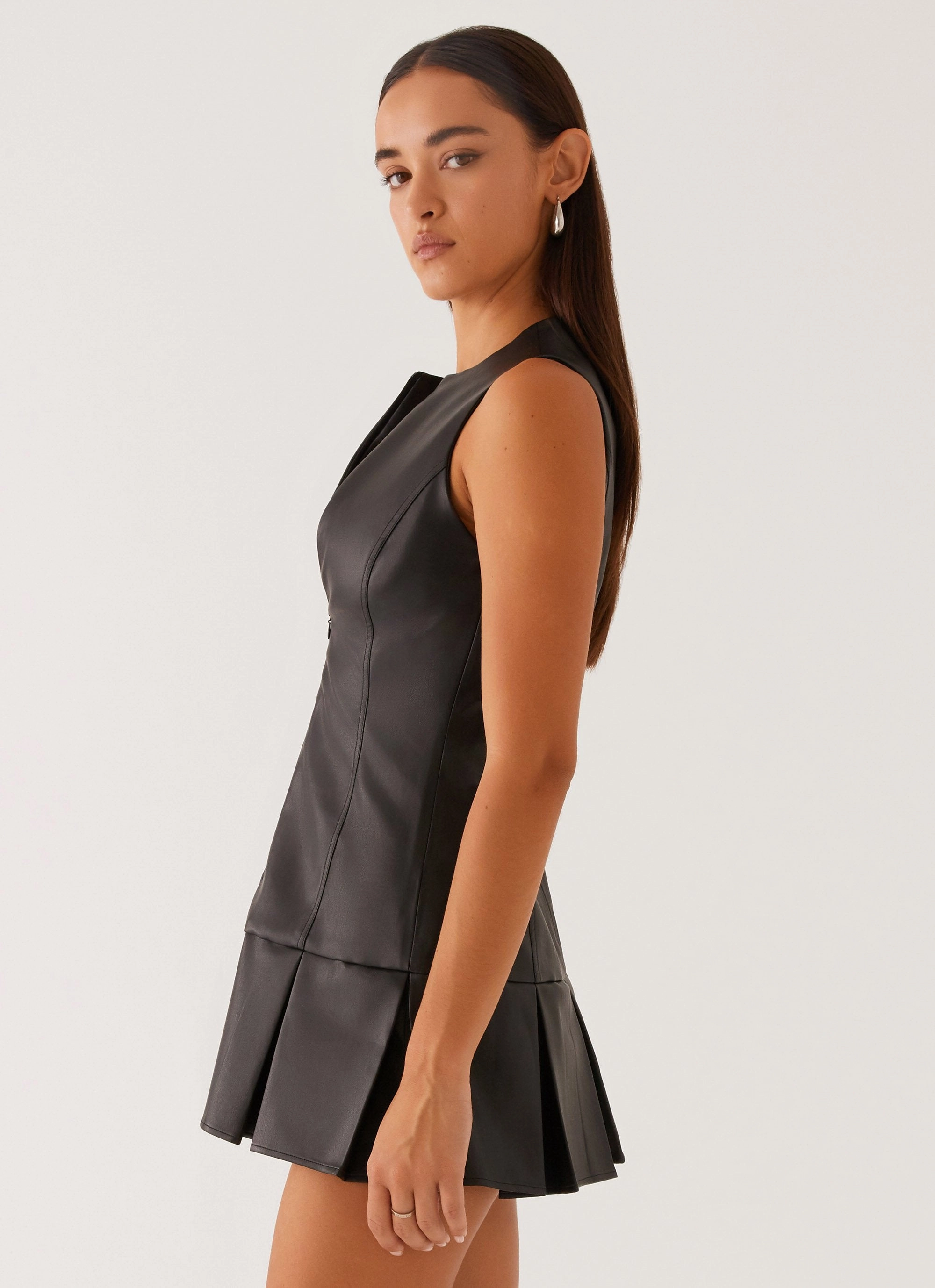 Flynn Mini Dress - Black Zip Closure Fresh Texture