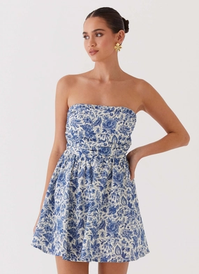 Daily Mood Forget Me Not Linen Mini Dress - Blue Paisley