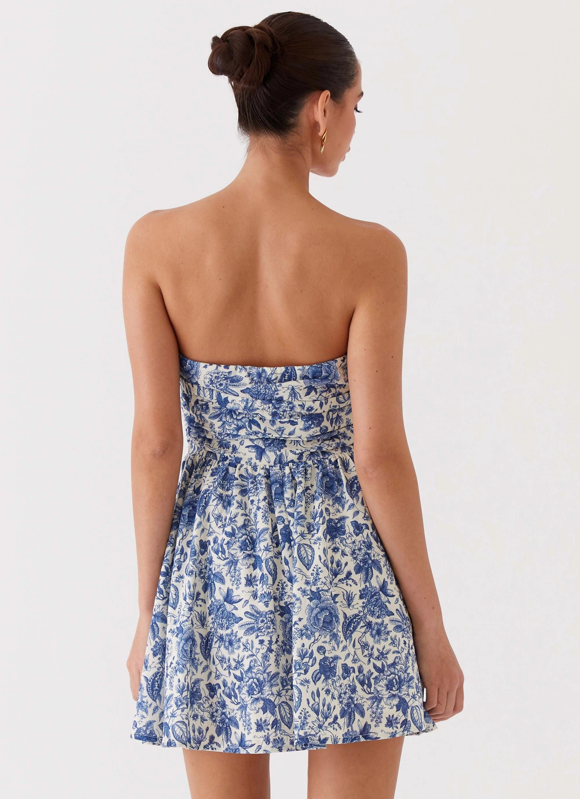 Soft Hue Forget Me Not Linen Mini Dress - Blue Paisley