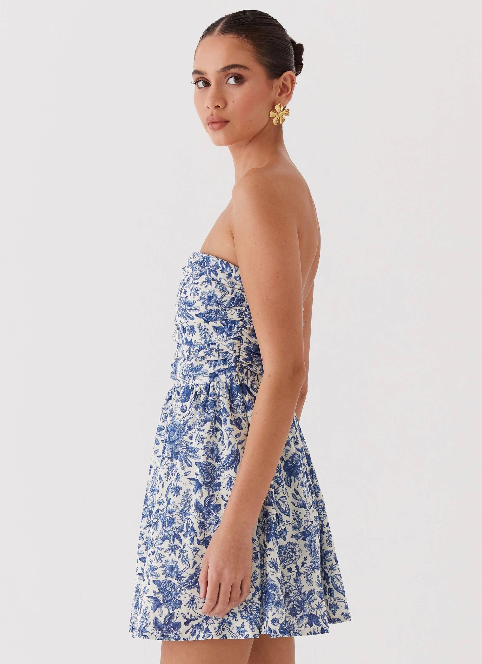 Birthday-Celebration Forget Me Not Linen Mini Dress - Blue Paisley