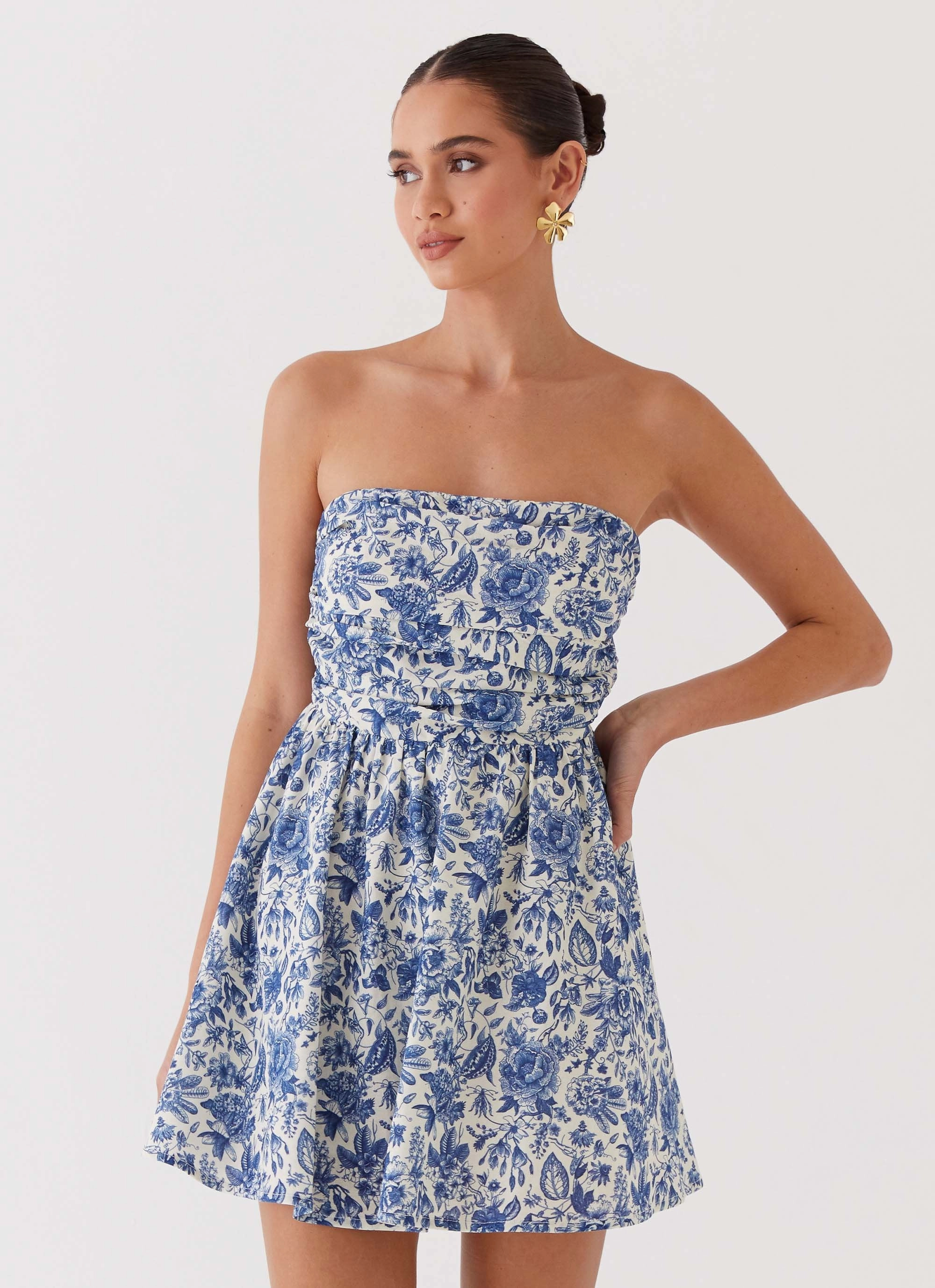 Daily Mood Forget Me Not Linen Mini Dress - Blue Paisley