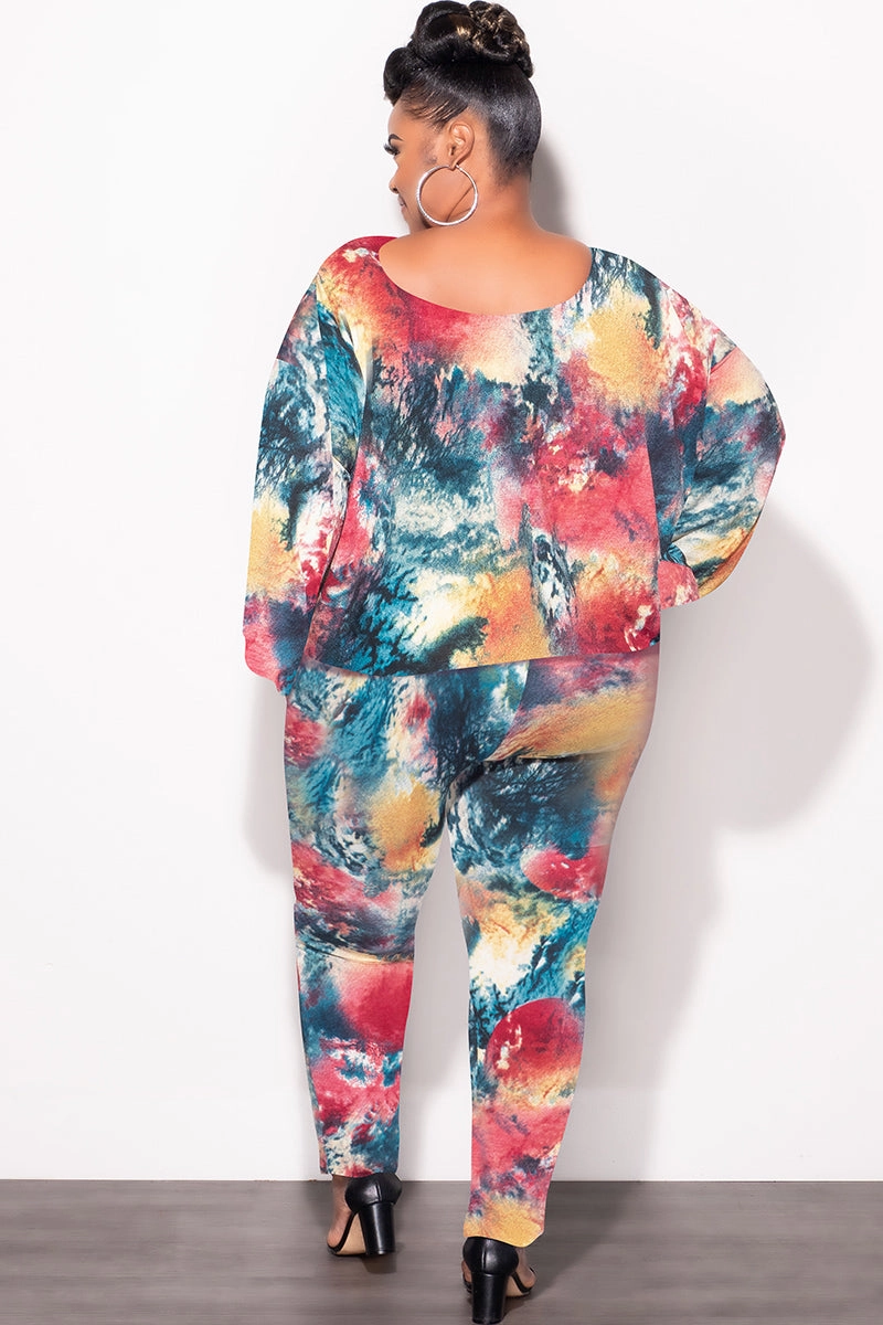 AdjustableDrawstring Final Sale Plus Size 2 pc Set Top & Pants in Dark Multi-Colors