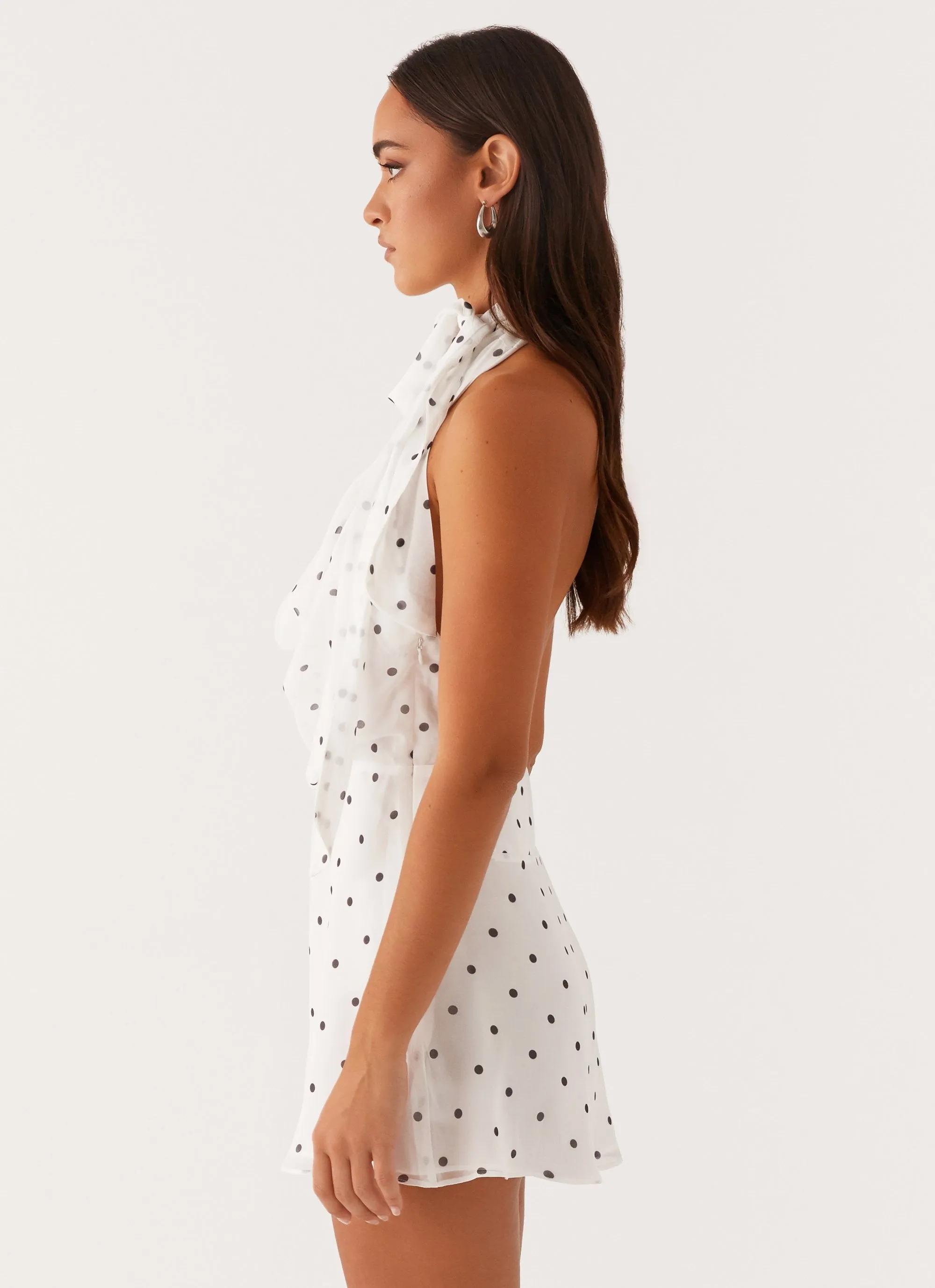 Festival Mood Avalia Backless Scarf Mini Dress - White Polka Dot