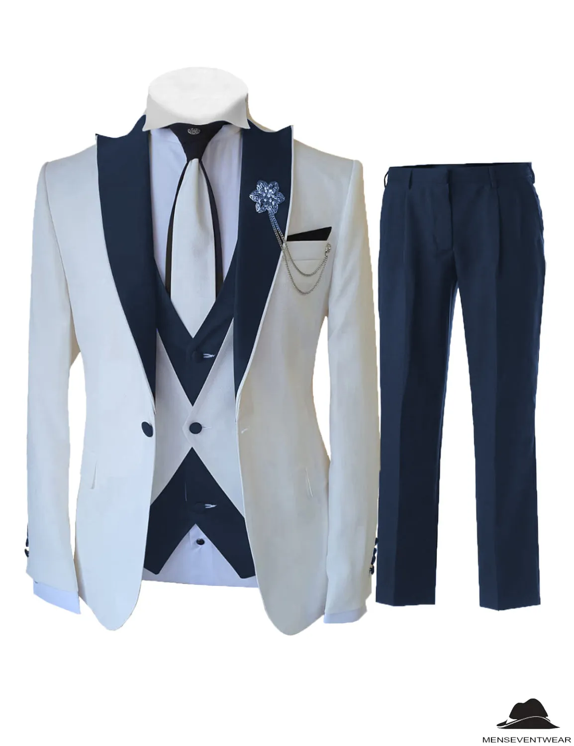 Formal Men's 3 Pieces Classic Flat Peak Lapel Tuxedos For Wedding (Blazer vest Pants)