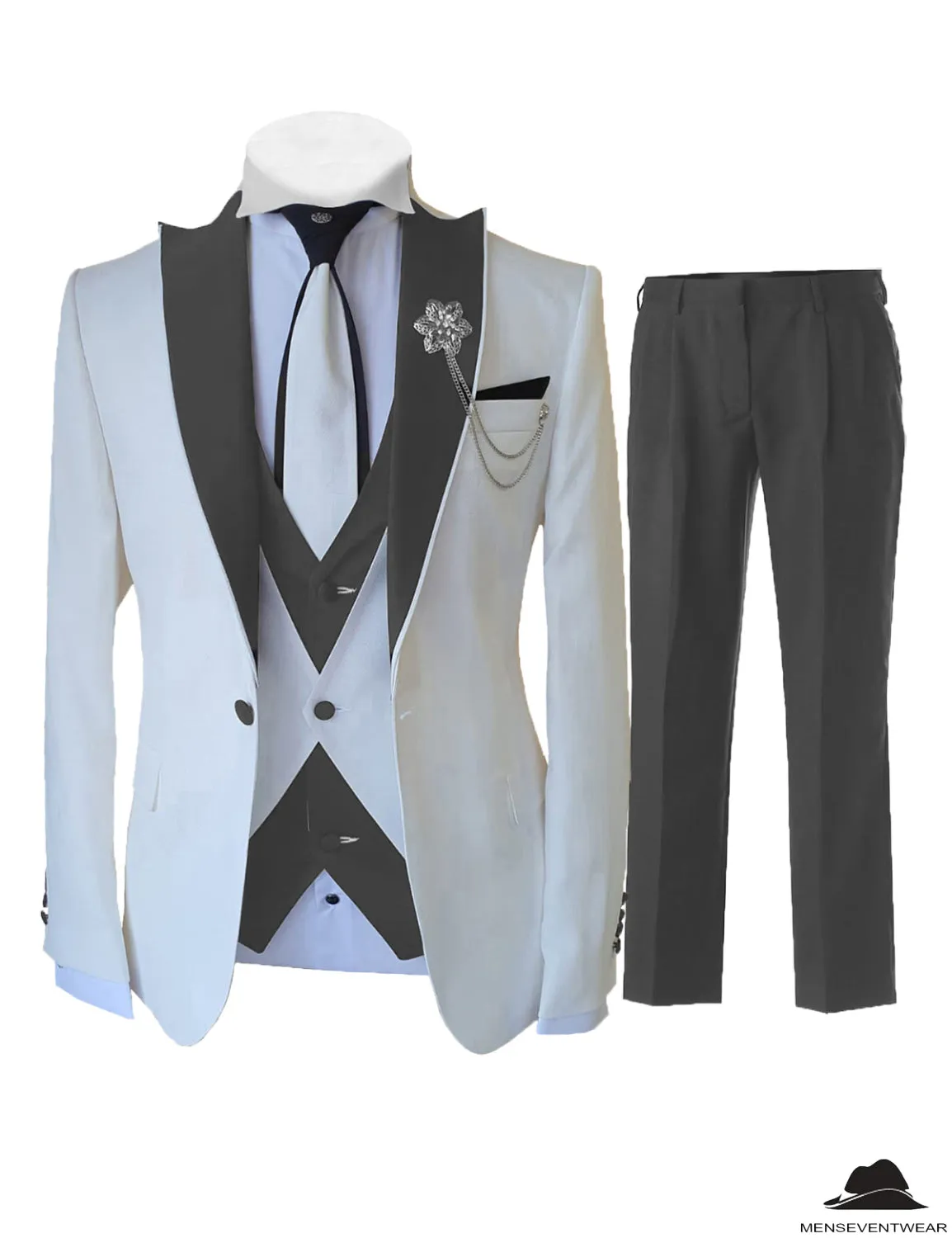 Formal Men's 3 Pieces Classic Flat Peak Lapel Tuxedos For Wedding (Blazer vest Pants)