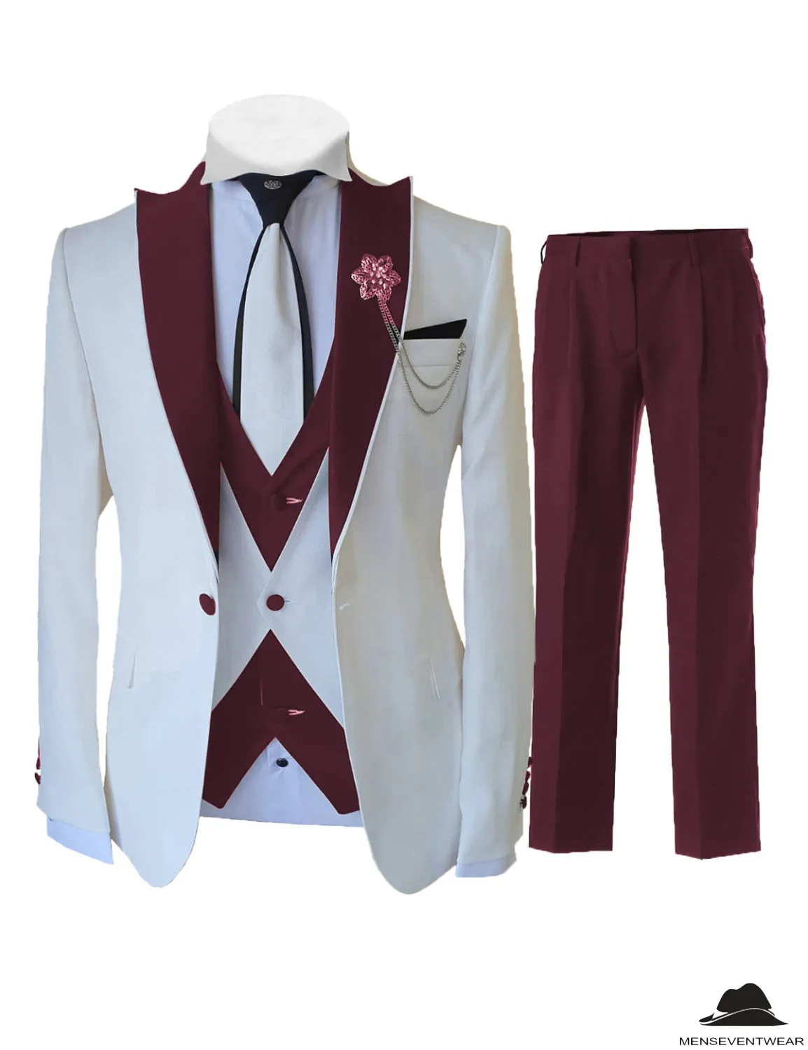 Formal Men's 3 Pieces Classic Flat Peak Lapel Tuxedos For Wedding (Blazer vest Pants)