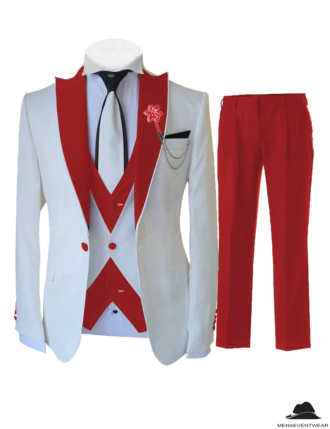 Formal Men's 3 Pieces Classic Flat Peak Lapel Tuxedos For Wedding (Blazer vest Pants)