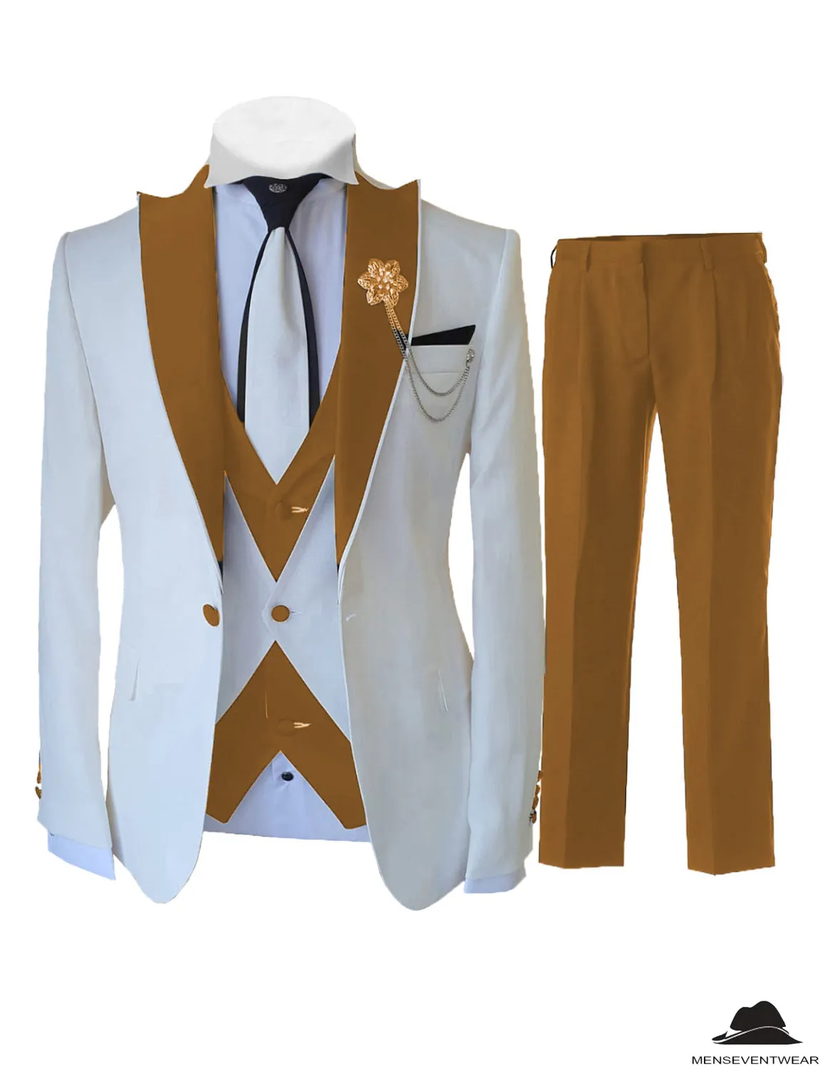 Formal Men's 3 Pieces Classic Flat Peak Lapel Tuxedos For Wedding (Blazer vest Pants)