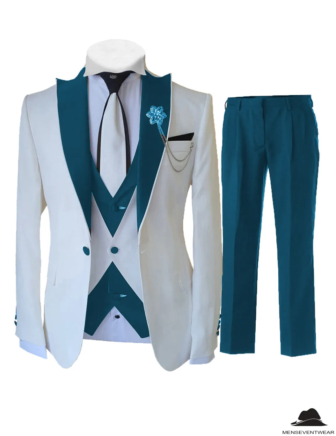 Formal Men's 3 Pieces Classic Flat Peak Lapel Tuxedos For Wedding (Blazer vest Pants)