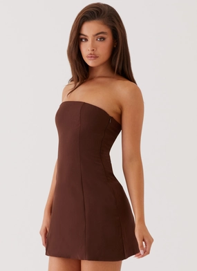 Ayanna Strapless Mini Dress - Chocolate knee-length