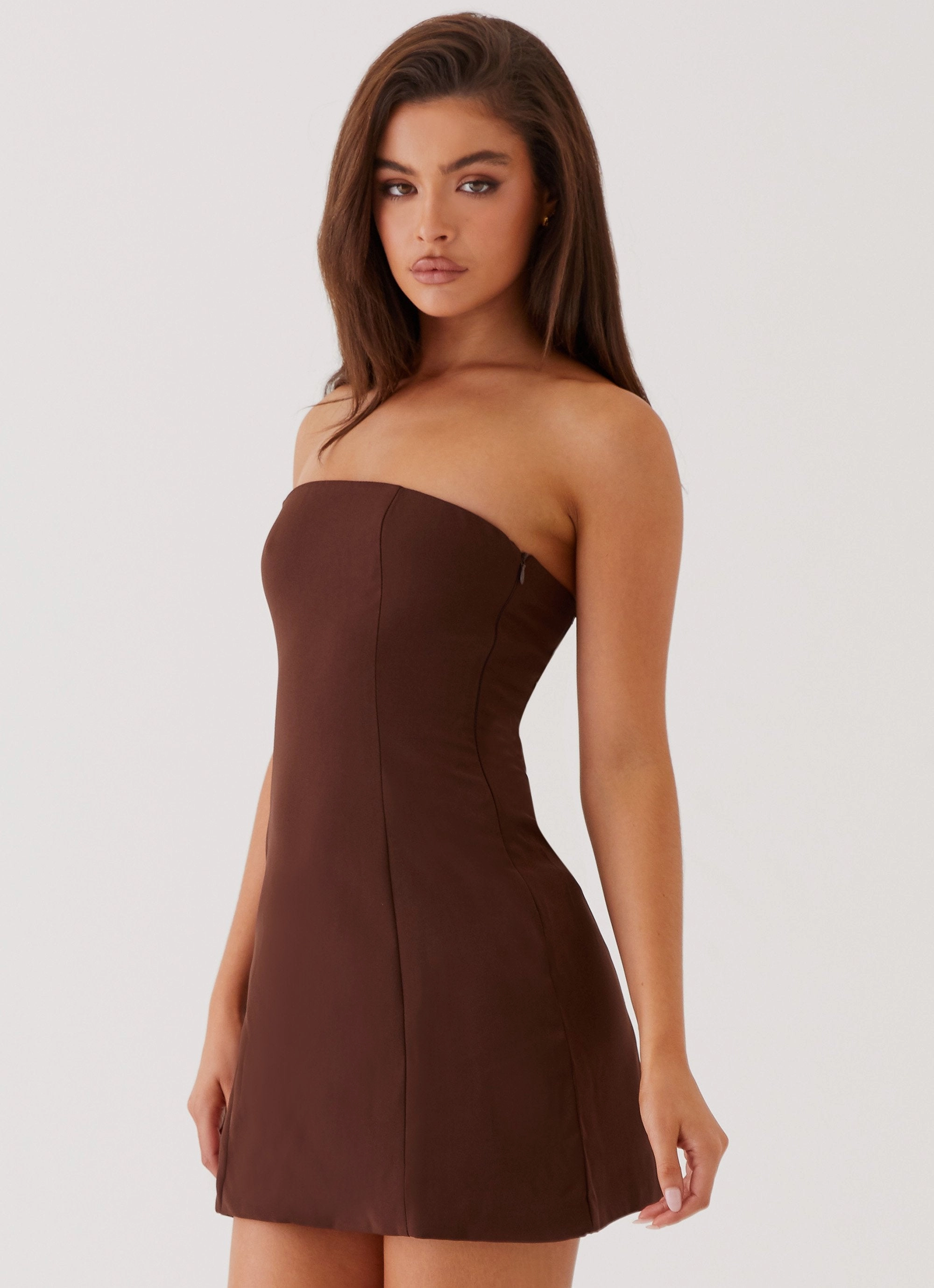 Ayanna Strapless Mini Dress - Chocolate knee-length