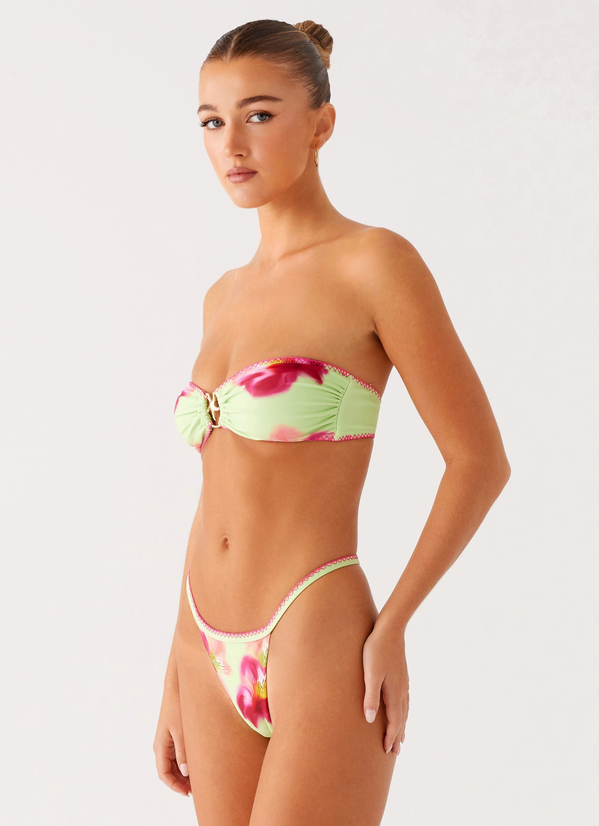 Retro Windproof Layer Laurel Bikini Bottoms - Green Tropical