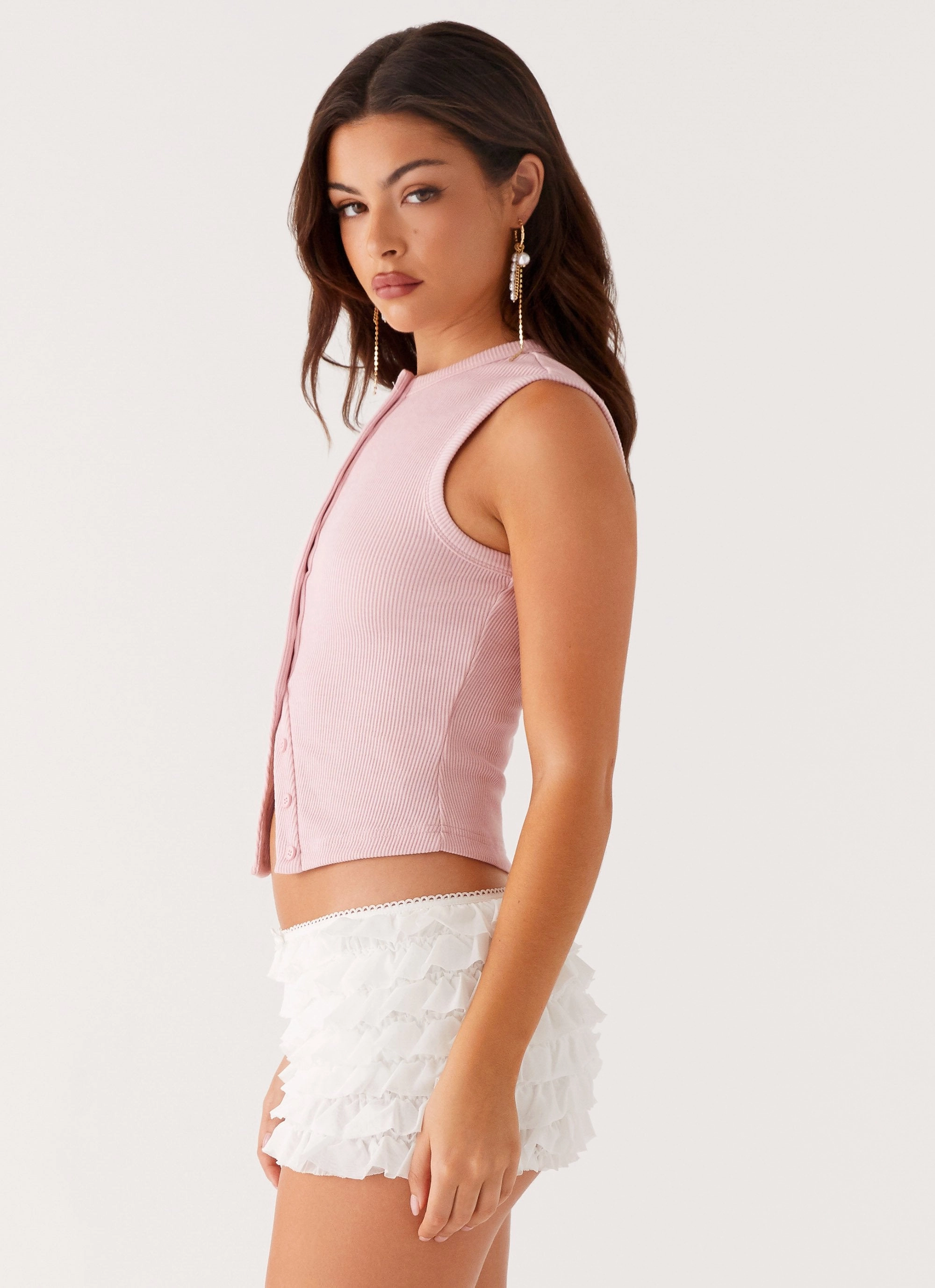 Blair Buttoned Tank Top - Pink Flex Fit Shoulder Construction Comfy Style
