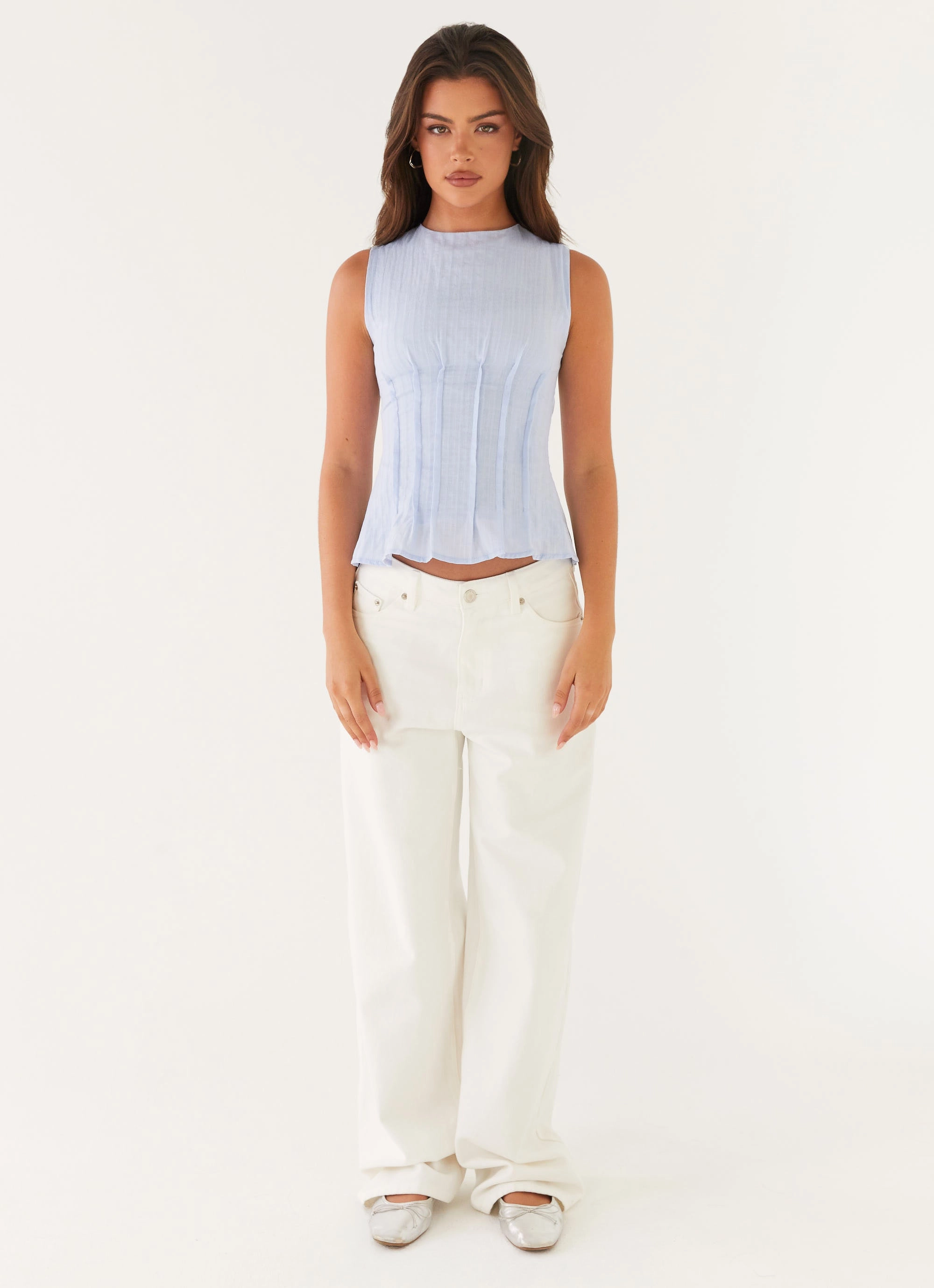 Elegant Cut Franco Tie Back Top - Blue