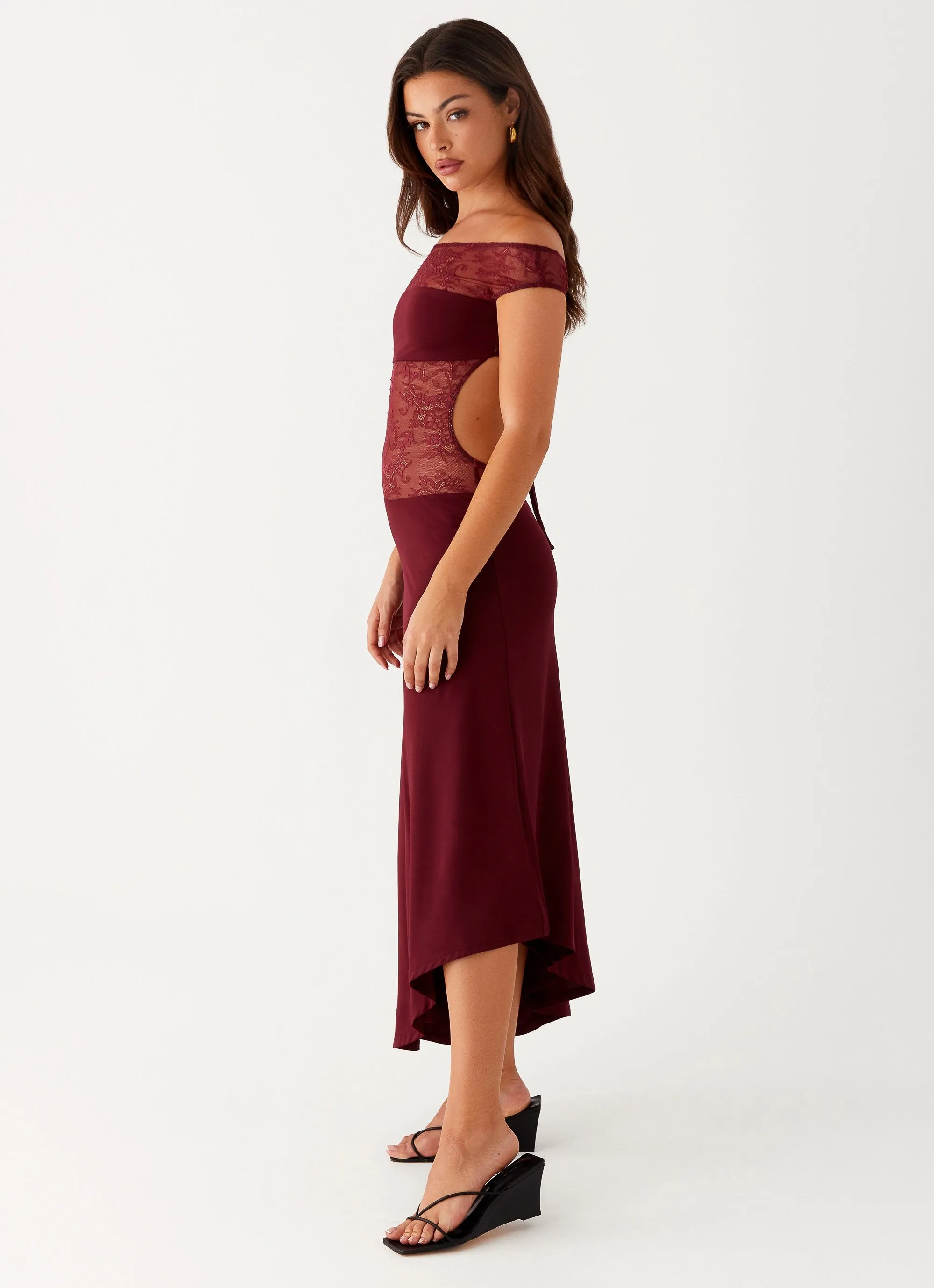 Francoise Lace Midi Dress - Burgundy Euro Ease Pink Glow