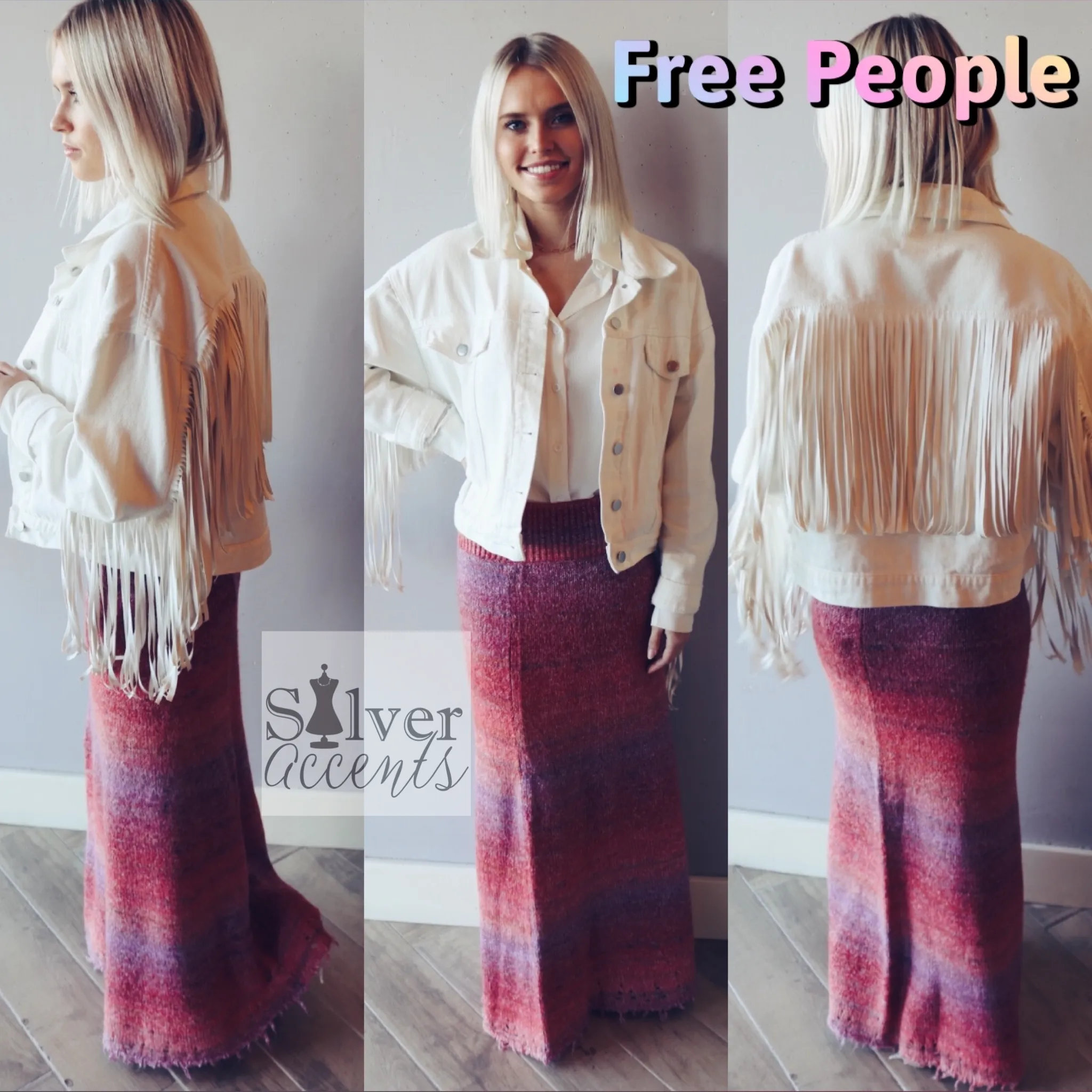 FREE PEOPLE Sunset Combo LEANNA Swit FrayHem Maxi Skirt