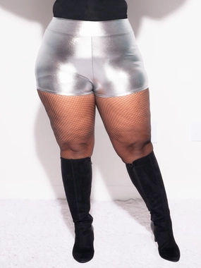 Seasonal Basic Chic Look Final Sale Plus Size Shorts with Flat Front & No Ruching in Silver