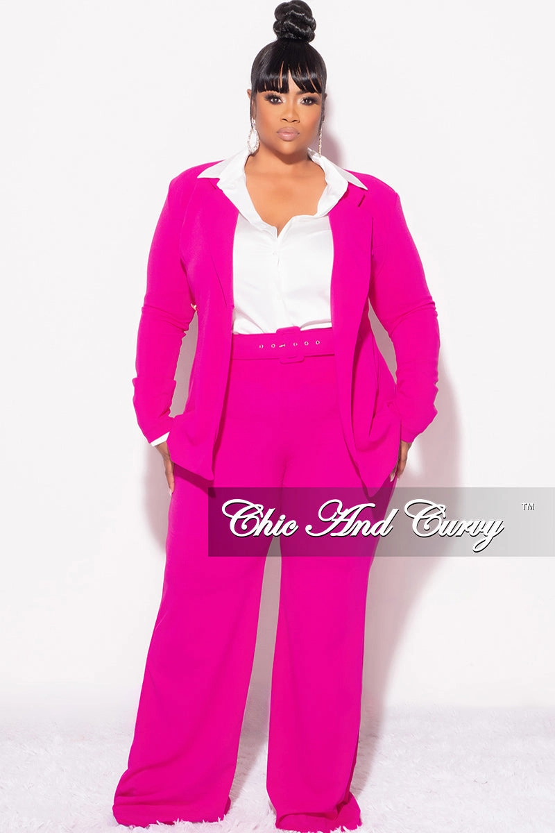 Final Sale Plus Size Blazer 2pc Set in Fuchsia Flamingo Pink Feminine Cut