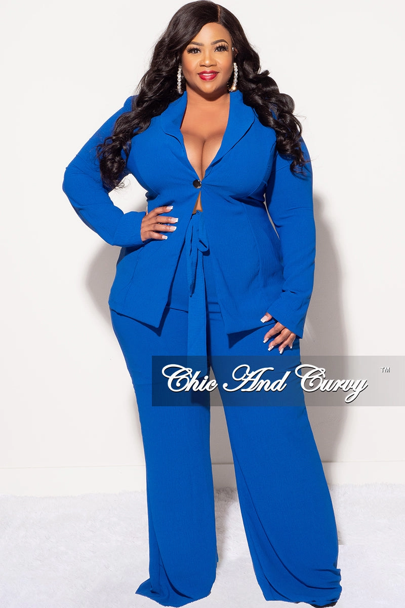 LightweightDesign Cozy And Stylish Final Sale Plus Size Blazer 2pc Set in Royal Blue