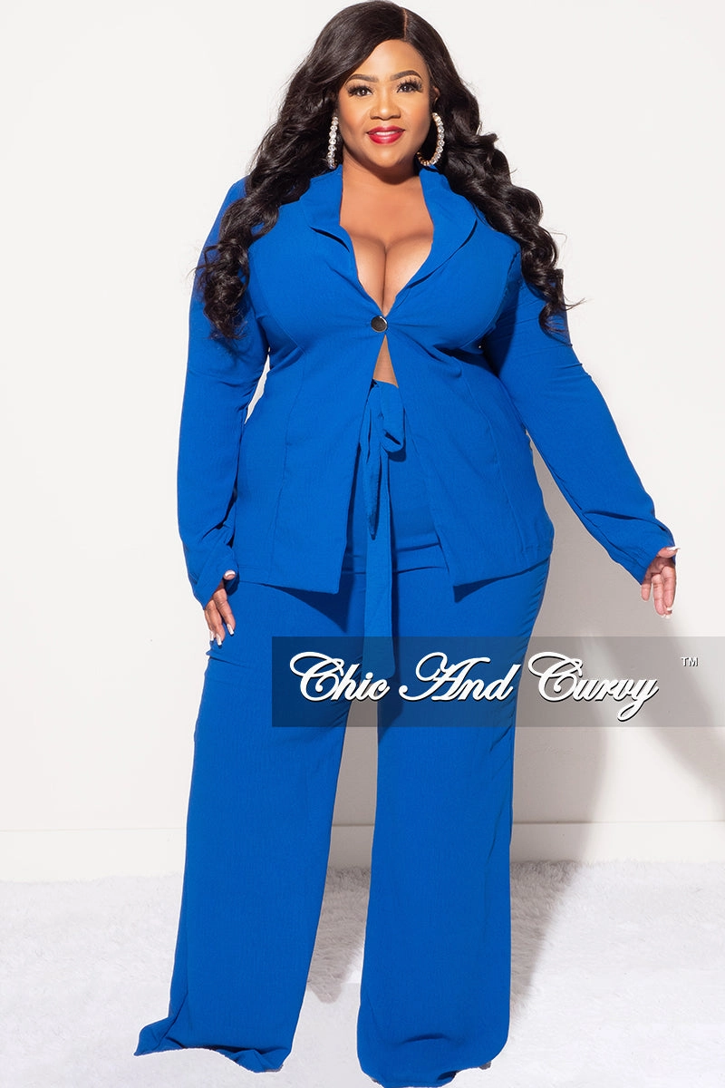 Simple and Cozy Final Sale Plus Size Blazer 2pc Set in Royal Blue