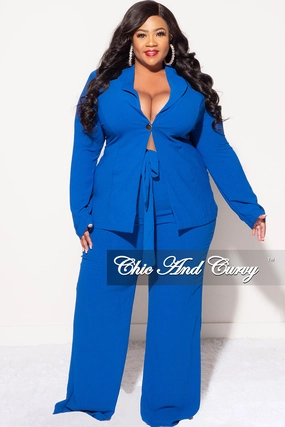 Simple and Cozy Final Sale Plus Size Blazer 2pc Set in Royal Blue
