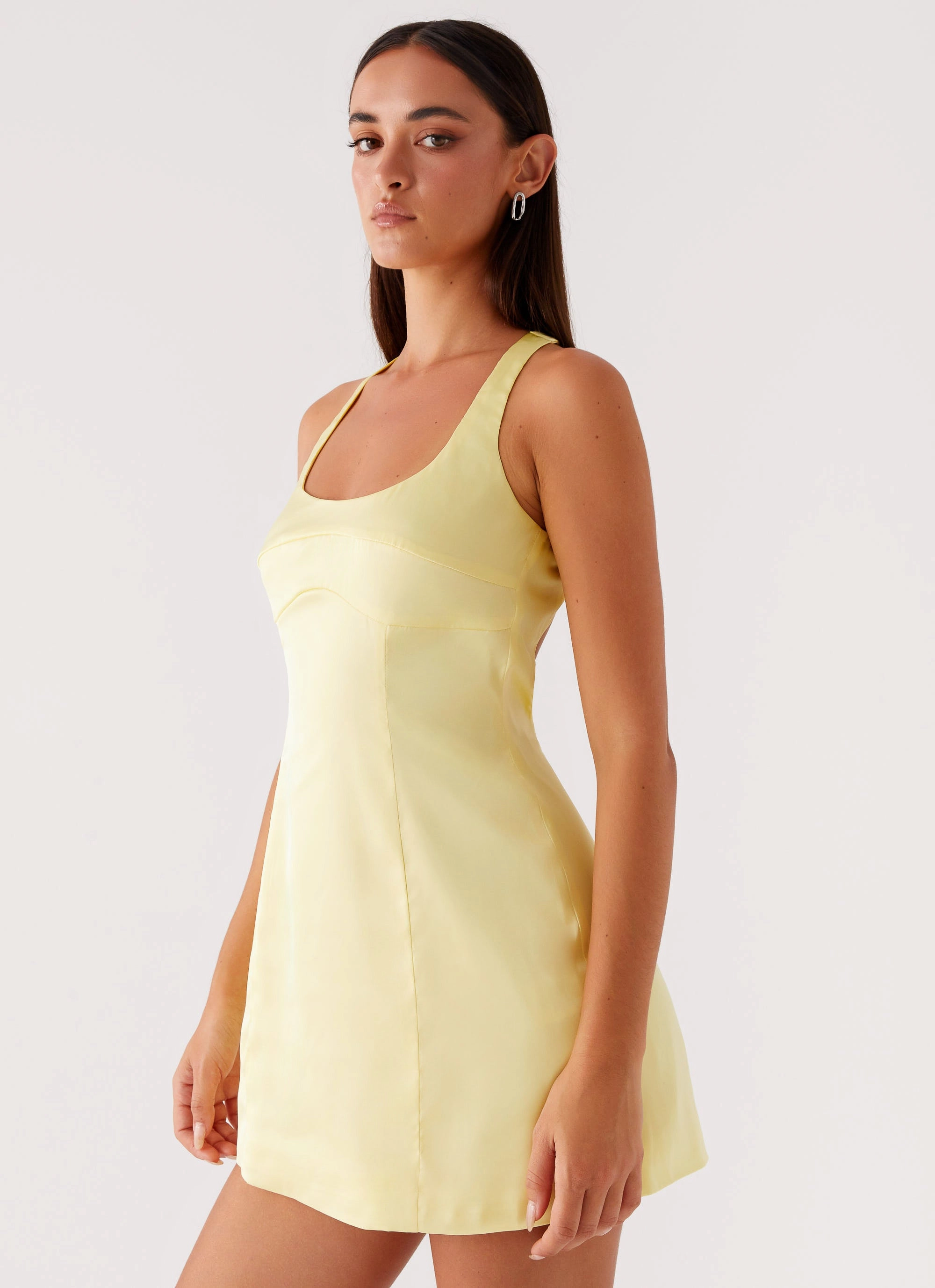 Freefall Satin Mini Dress - Yellow Low-Waist Formal Setting