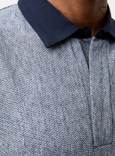French Connection Graphic Zip Polo Shirt - Charcoal