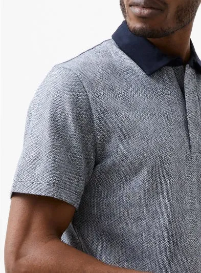 French Connection Graphic Zip Polo Shirt - Charcoal