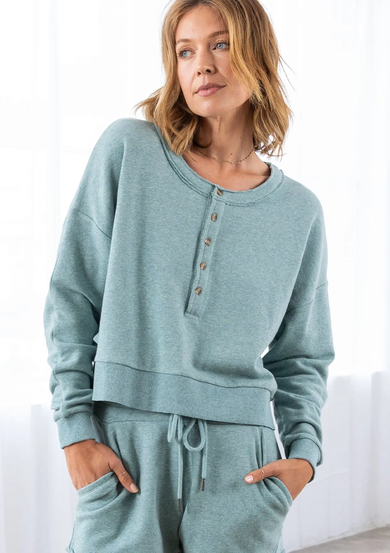 French Terry Long Sleeve Pullover Knit Top