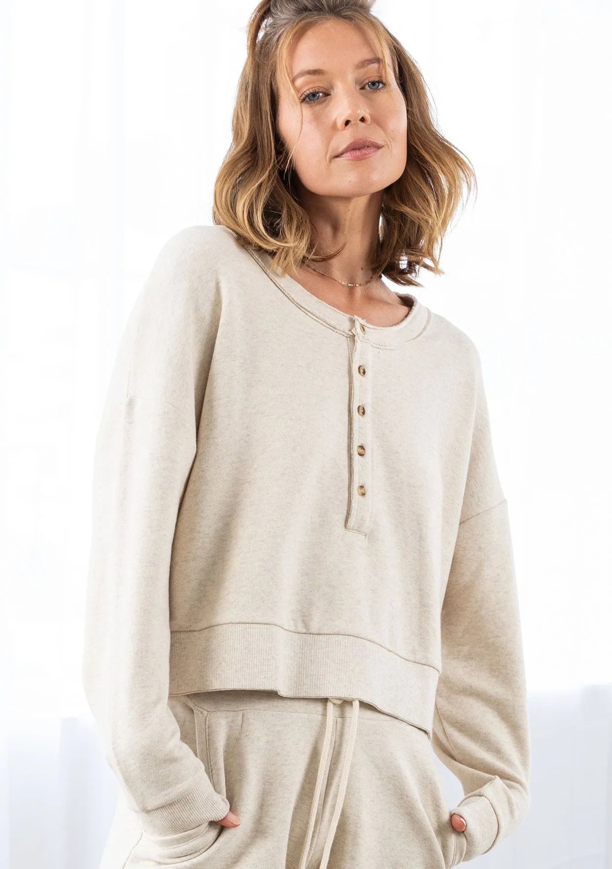 French Terry Long Sleeve Pullover Knit Top