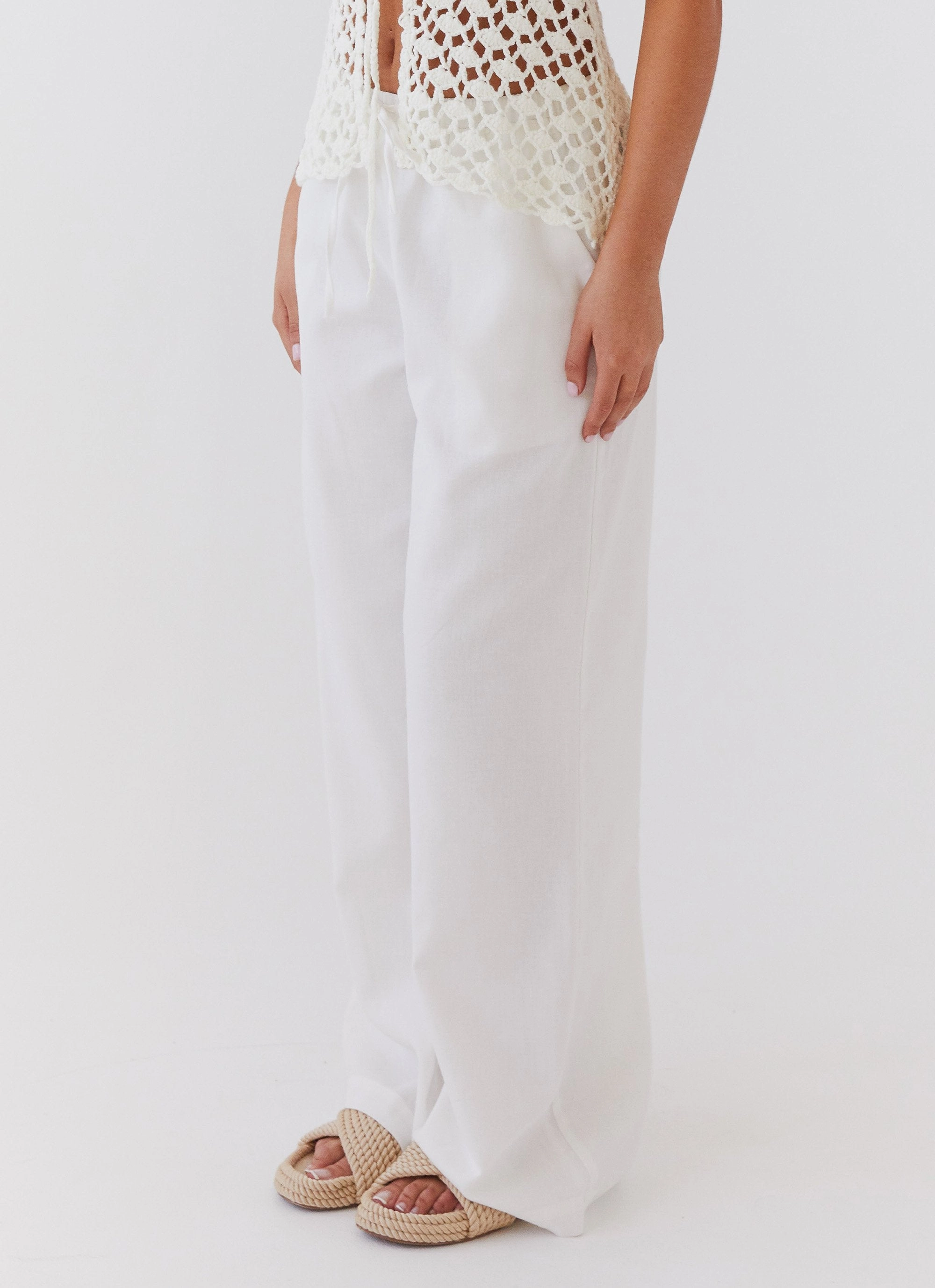 Anti Static Lining Fresh Face Linen Pants - White